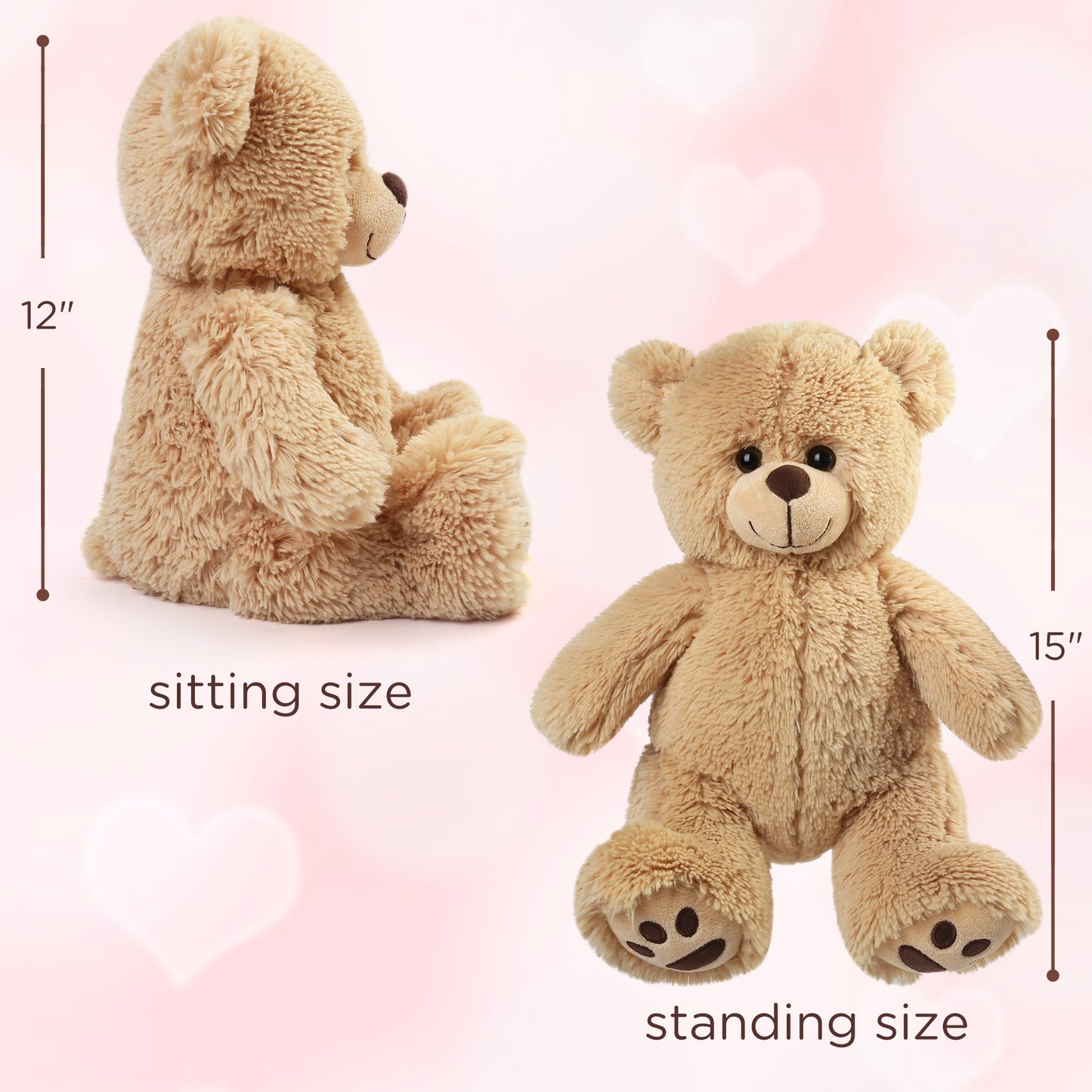 LotFancy 15" Teddy Bear Stuffed Animals, Soft Plush Bear with Footprints, Gifts for Girls Girlfriend Wife