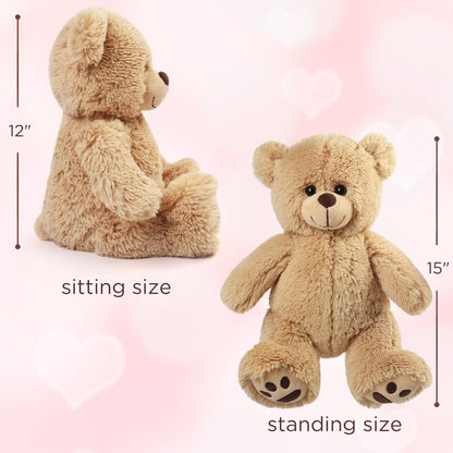 LotFancy Teddy Bear Stuffed Animals,  Soft Cuddly Stuffed Plush Bear, Cute Stuffed Animals Toy with Footprints, Gifts for Kids Toddlers on Baby Shower, Christmas Valentine's Day PMT