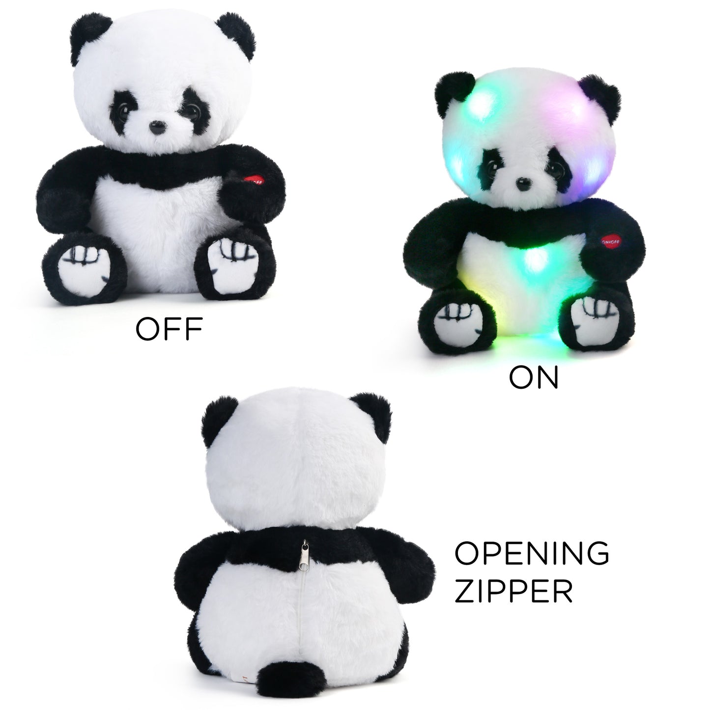 LotFancy Panda Stuffed Animal, 8 in Panda Bear Plush Toy with LED Light, Gift for Girls, Boys, Kids