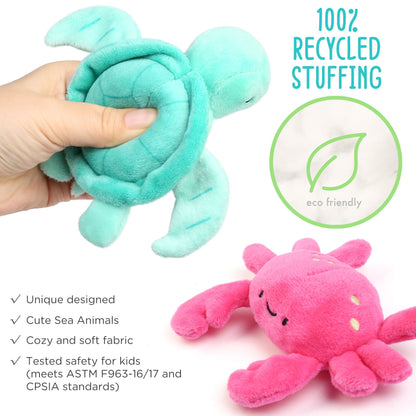 LotFancy Ocean Stuffed Animal, 5 Small Sea Creature Plush Toys & Shell Carrying Bag for Kids, Girls WMT