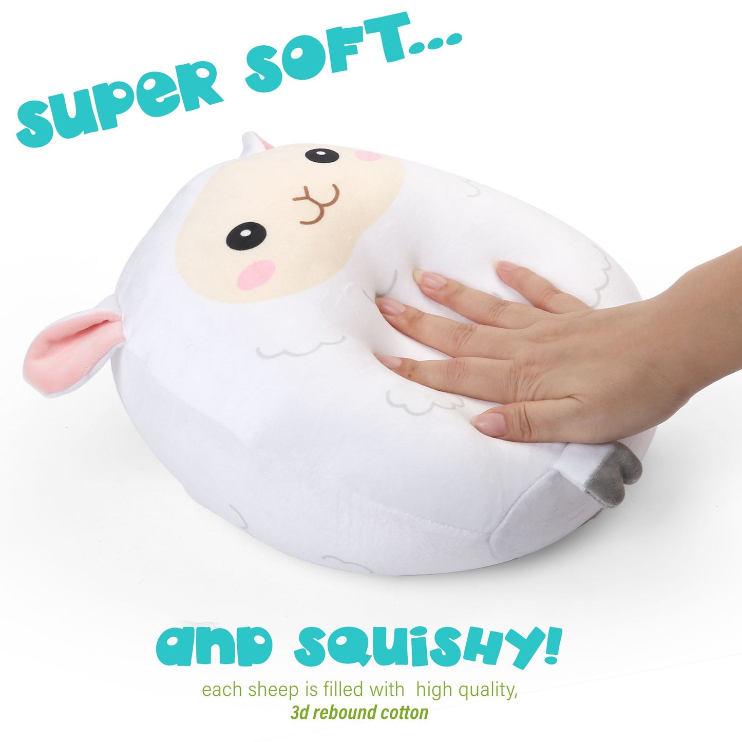 BenBen Lamb Plush Pillow, Set of 3, 12 and 7'' Squishy Lamb Stuffed Animals, Kawaii Sheep Plushies for Kids, Easter Gifts