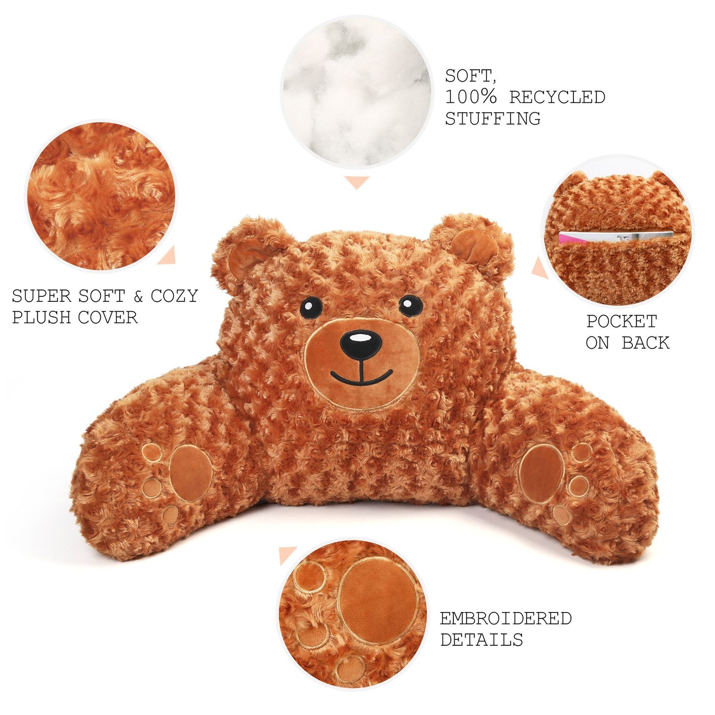 BenBen Reading Pillow for Kids Adults Teens, Teddy Bear, Bed Pillow for Sitting up in Bed WMT