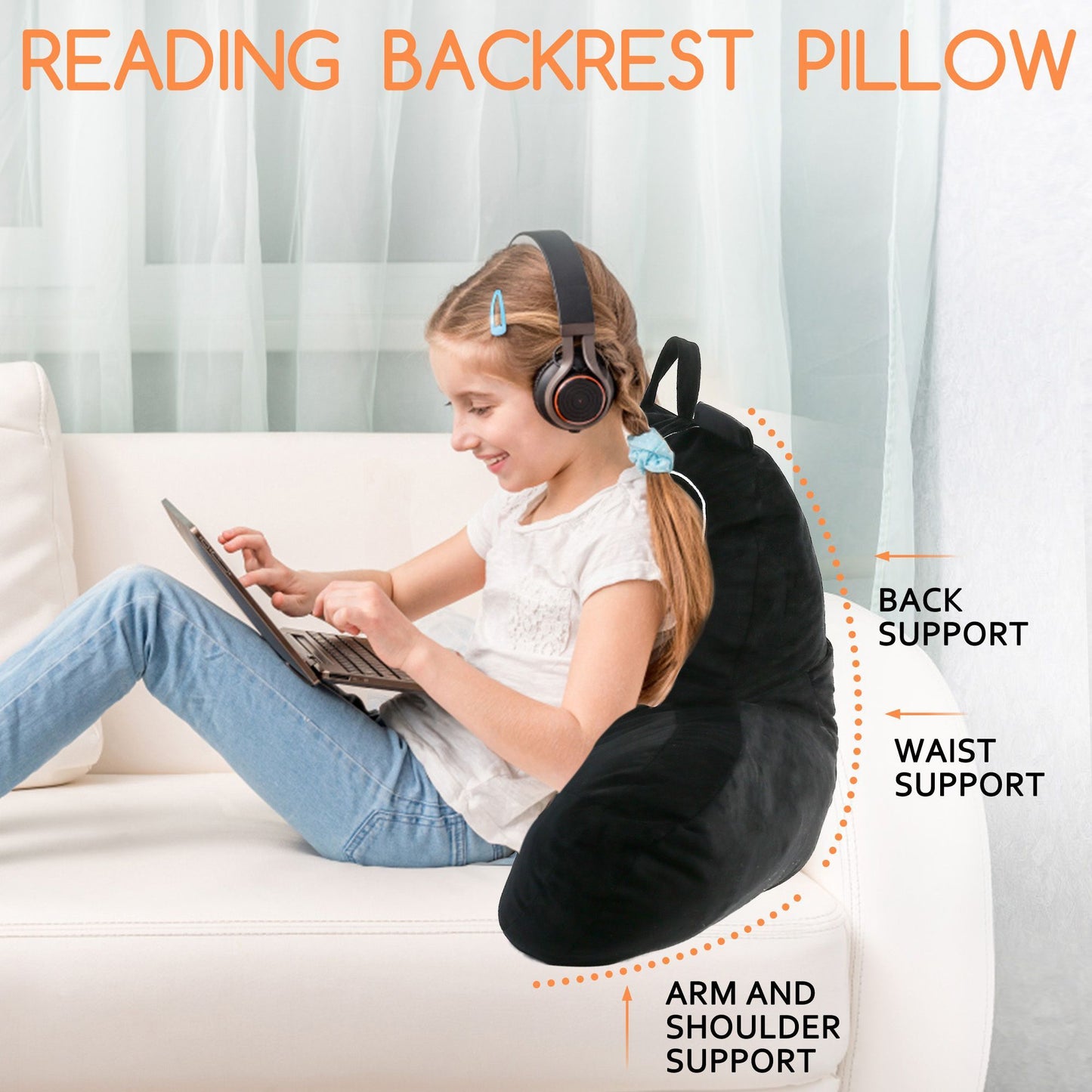 BenBen Reading Pillow for Teens, Kids, Adults, Video Game Controller, Backrest Pillow with Arms, Back Pillow for Sitting in Bed, Cozy Velvet Bed Pillow