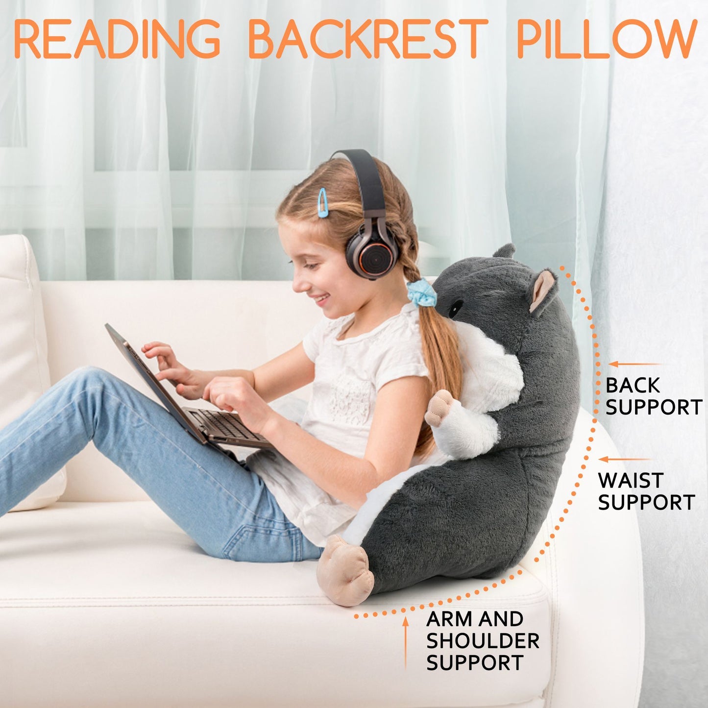 BenBen Reading Pillow for Kids Teens Adults, Hamster Pattern, Bed Pillow for Sitting up in Bed WMT