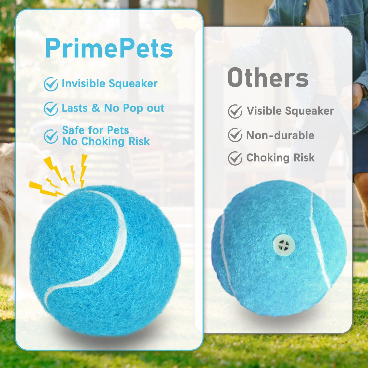 PrimePets Tennis Balls for Dogs, Interactive Fetch Dog Toy Balls for Indoor Outdoor Play Fetch Dog Balls for Medium, Large Dogs PMT