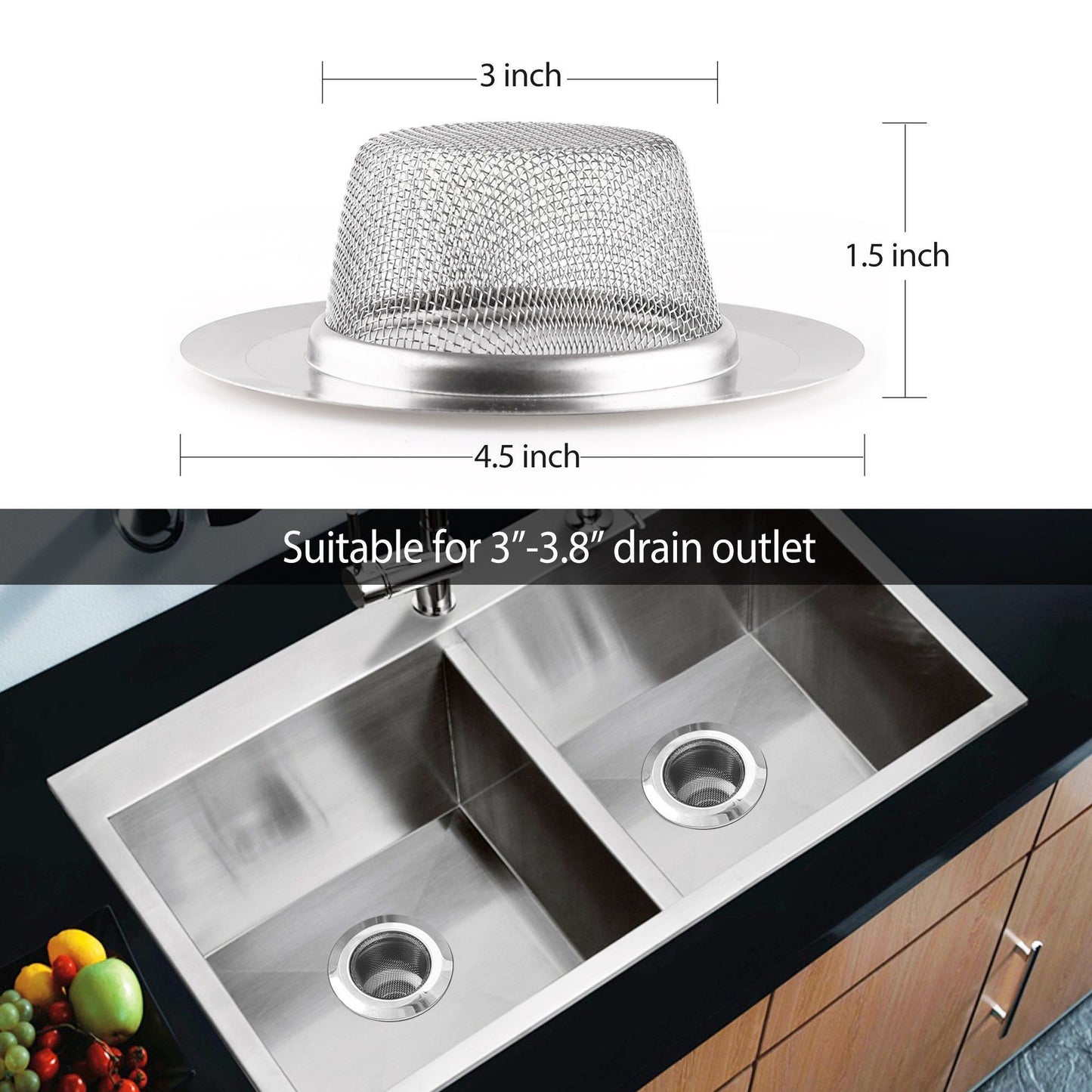 LotFancy Sink Strainer, Stainless Steel Mesh Drain Strainer, Anti Clogging