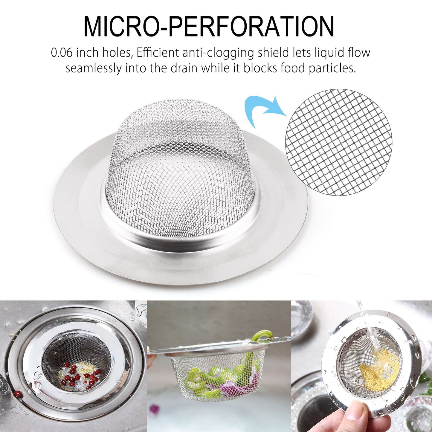 LotFancy Sink Strainer, Stainless Steel Mesh Drain Strainer, Anti Clogging