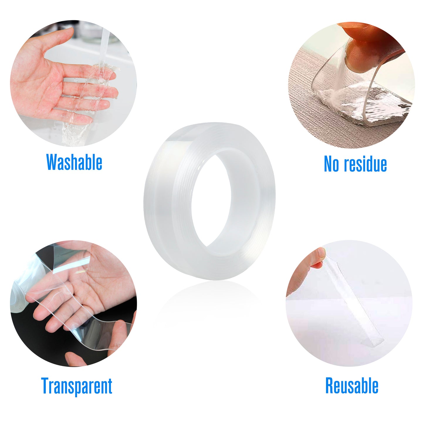 LotFancy Reusable Nano Double Sided Adhesive Tape, 9.84FT