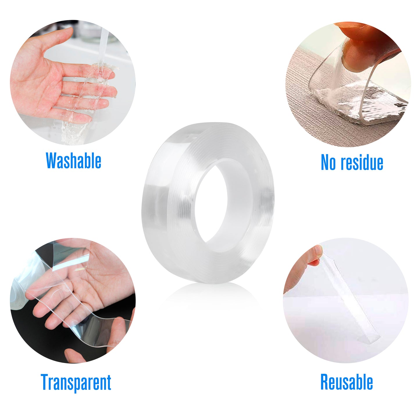 Gel Grip Tape Roll by LotFancy, Nano Double Sided Sticky Tape, Traceless Washable Adhesive Tape, Reusable, Removable, for Home, Kitchen, Wall, Room, Office Decor, Rug, Carpet