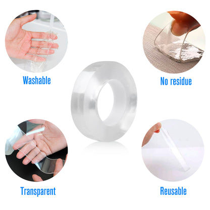 Gel Grip Tape Roll by LotFancy, Nano Double Sided Sticky Tape, Traceless Washable Adhesive Tape, Reusable, Removable, for Home, Kitchen, Wall, Room, Office Decor, Rug, Carpet