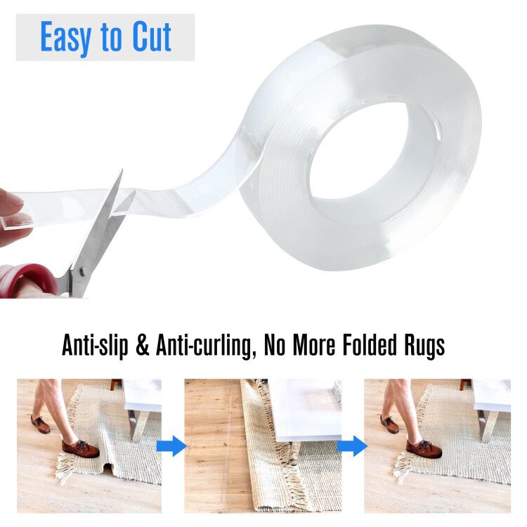 Gel Grip Tape Roll by LotFancy, Nano Double Sided Sticky Tape, Traceless Washable Adhesive Tape, Reusable, Removable, for Home, Kitchen, Wall, Room, Office Decor, Rug, Carpet
