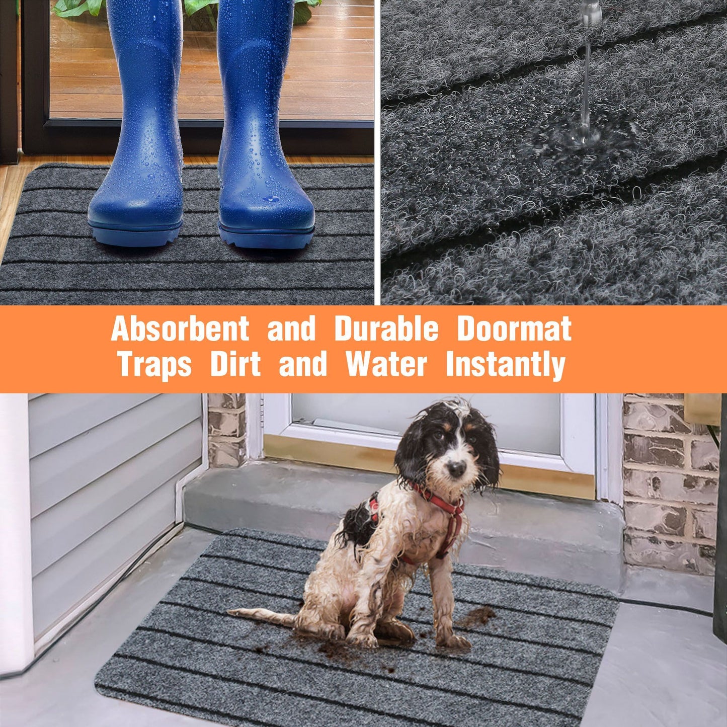 LotFancy Doormat for Outside Inside,17x30 in, 2 Pcs Non-Slip Backing, Rubber Welcome Mat WMT
