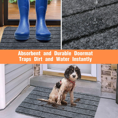 LotFancy Doormat for Outside Inside,17x30 in, 2 Pcs Non-Slip Backing, Rubber Welcome Mat WMT