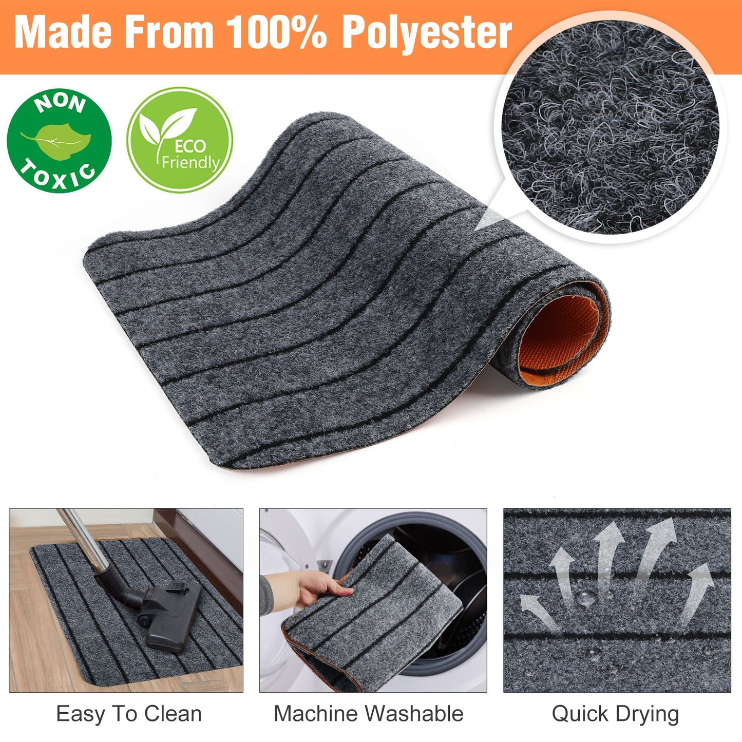 LotFancy Doormat for Outside Inside,17x30 in, 2 Pcs Non-Slip Backing, Rubber Welcome Mat WMT