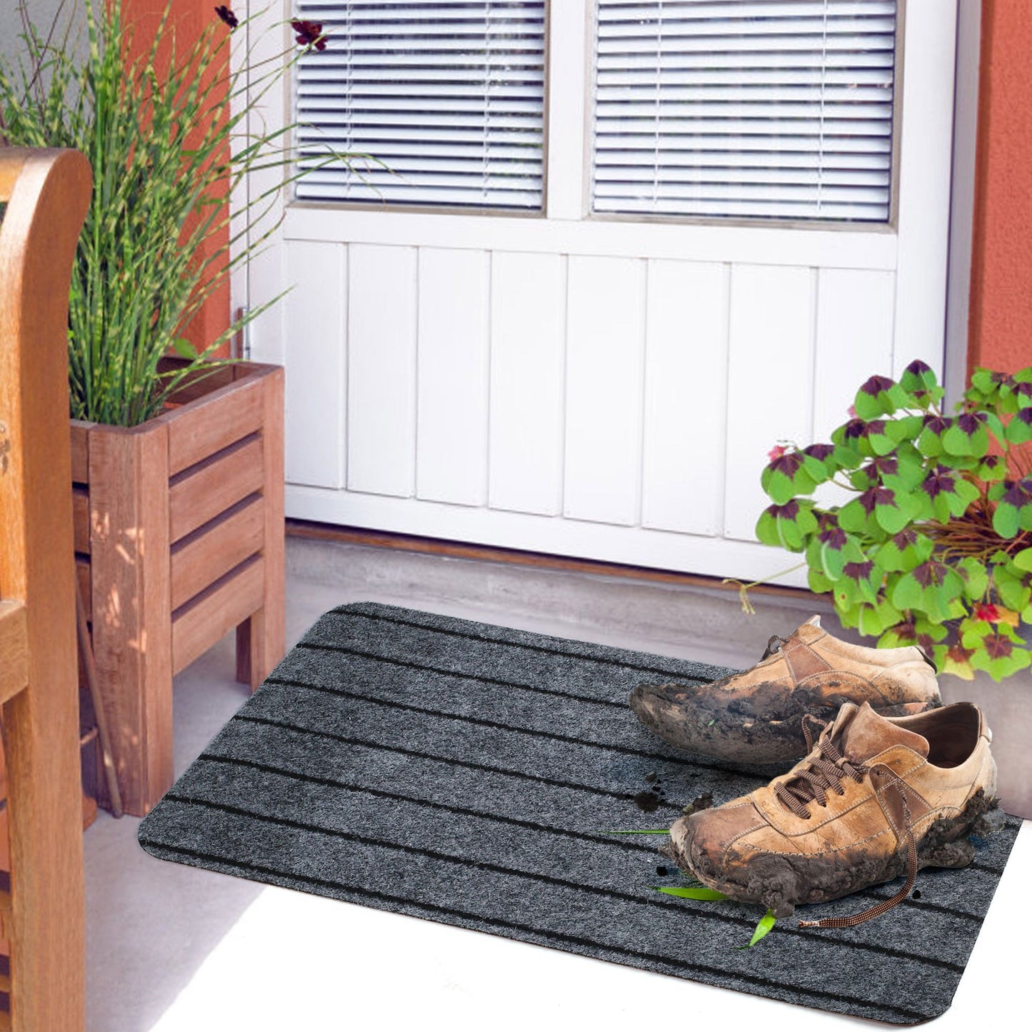 LotFancy Doormat for Outside Inside,17x30 in, 2 Pcs Non-Slip Backing, Rubber Welcome Mat WMT