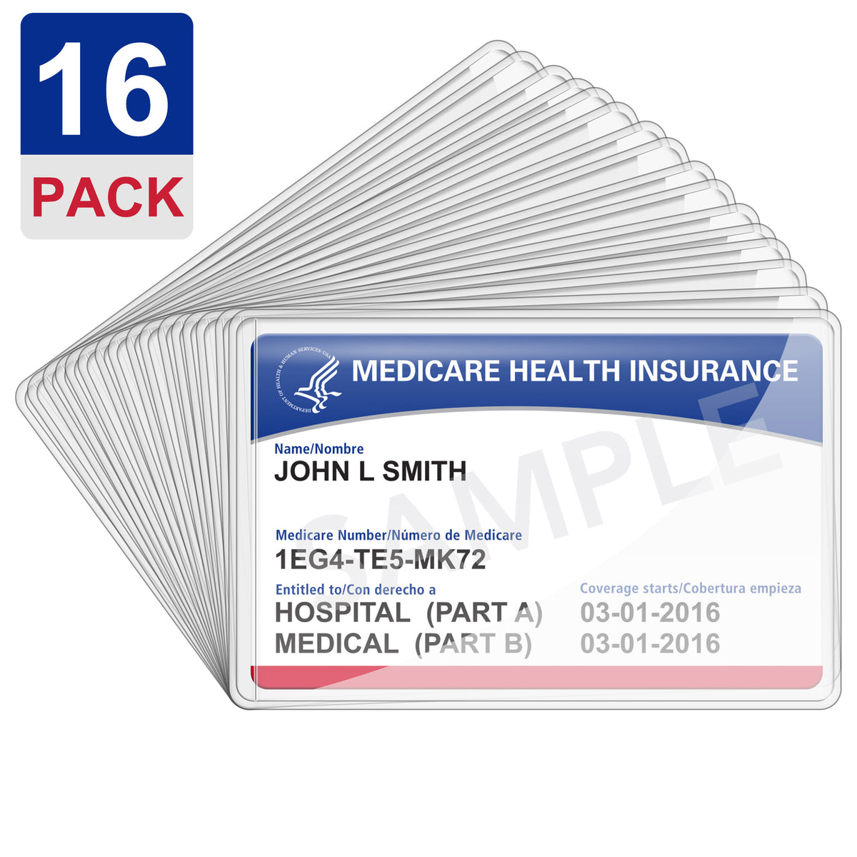 LotFancy 16 Packs Medicare Card Holders Protector Sleeves for Credit Card, Social Security Card,Clear