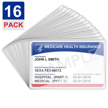 LotFancy 16 Packs Medicare Card Holders Protector Sleeves for Credit Card, Social Security Card,Clear