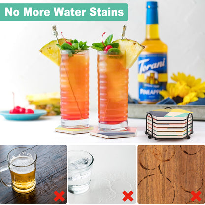 LotFancy 6Pcs Coasters for Drinks Absorbent, 4" x 4" Square Coasters Set, with Non-Slip Cork Base