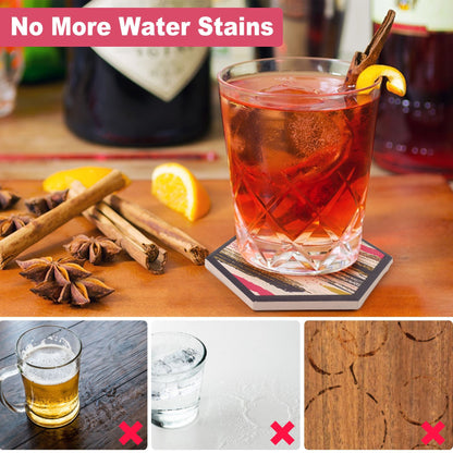 LotFancy 6Pcs Coasters for Drinks Absorbent, 4" x 4" Square Coasters Set, with Non-Slip Cork Base