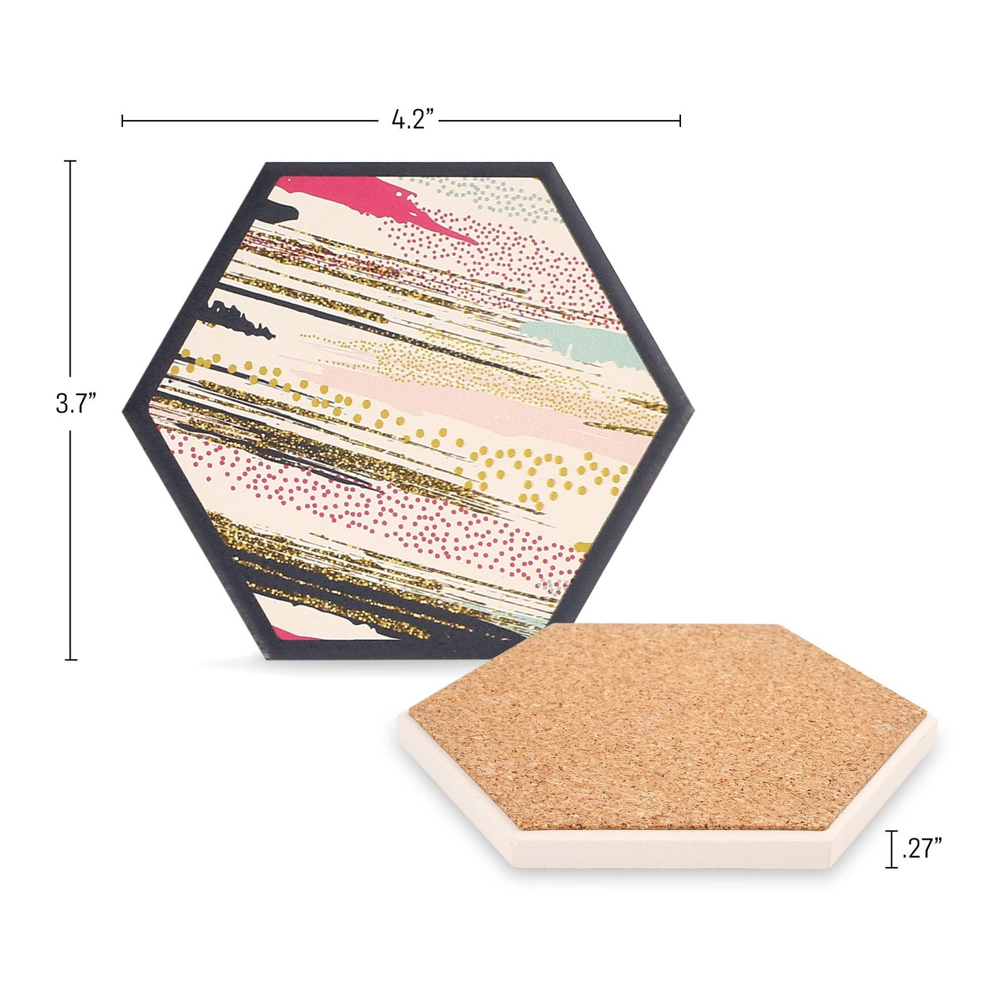 LotFancy 6Pcs Coasters for Drinks Absorbent, 4" x 4" Square Coasters Set, with Non-Slip Cork Base