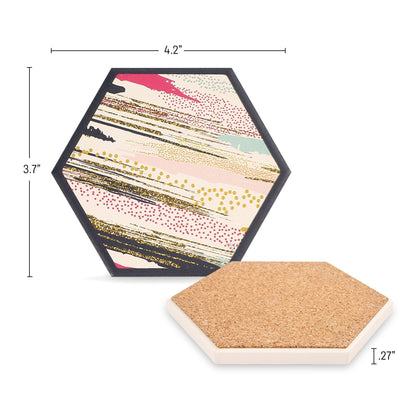 LotFancy 6Pcs Coasters for Drinks Absorbent, 4" x 4" Square Coasters Set, with Non-Slip Cork Base