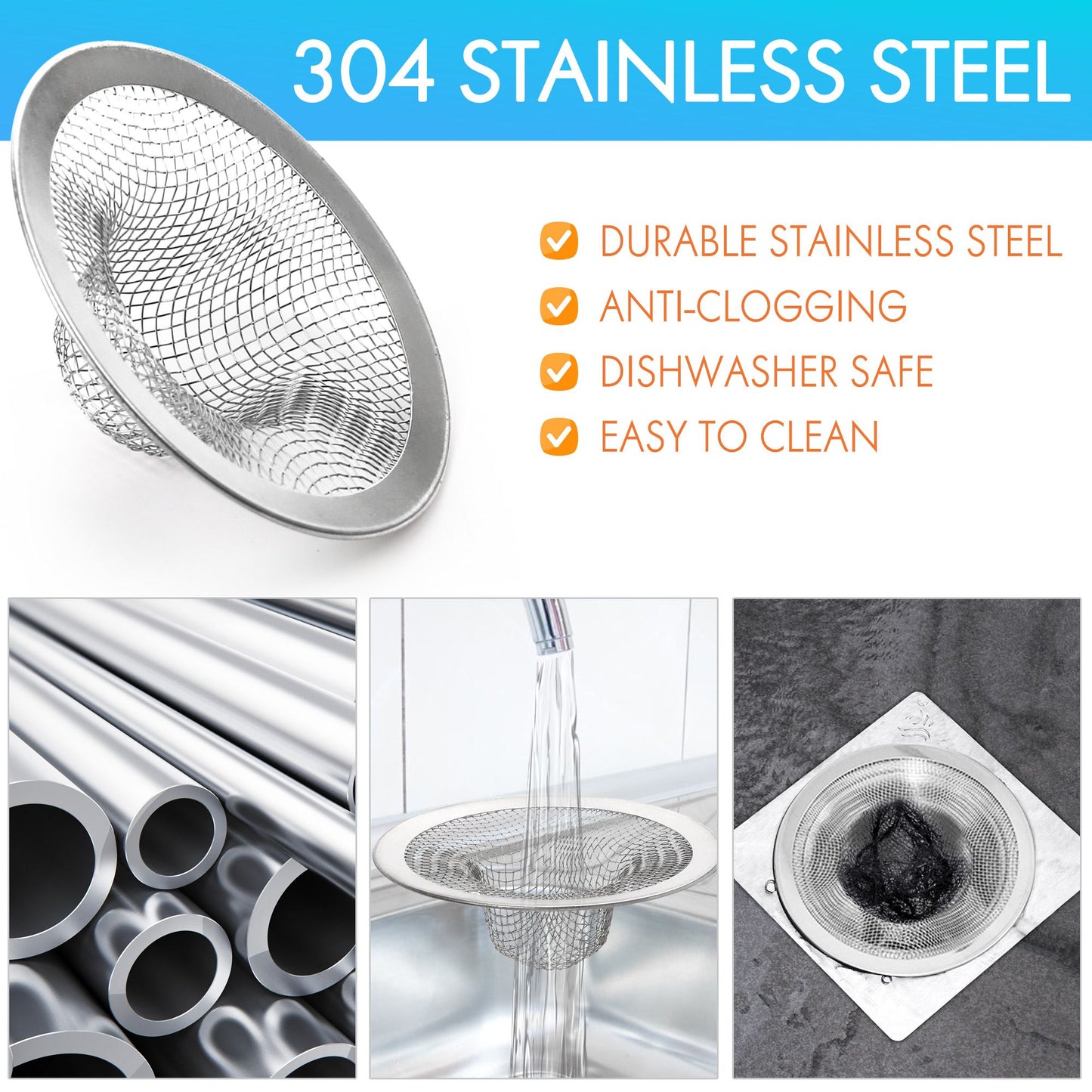 LotFancy 30 Pcs Bathroom Sink Strainer, 2.75 in Mesh Drain Strainer, Silver