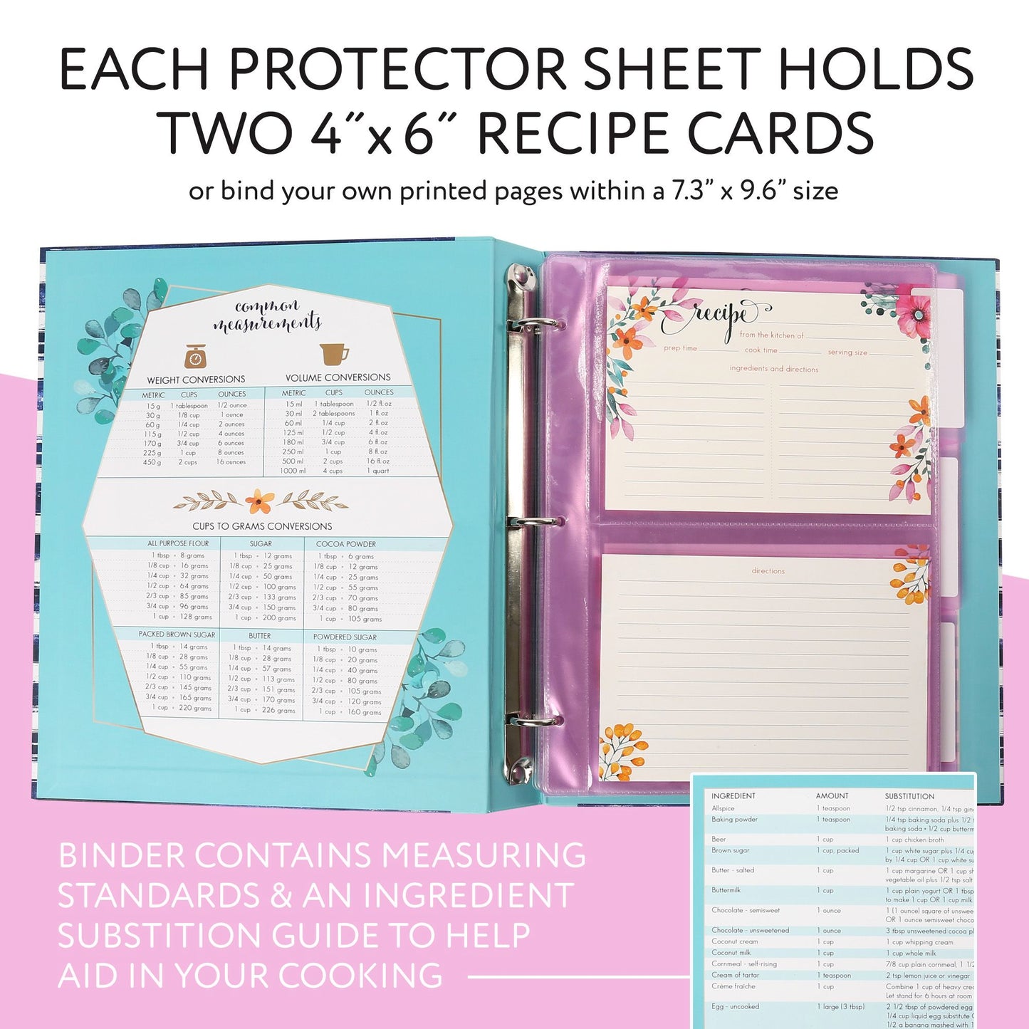 LotFancy Recipe Binder, with Blank Recipe Cards, Plastic Page Protectors, Tabbed Dividers, Labels - Kitchen Recipe Card Cookbook Binder Organizer Kit