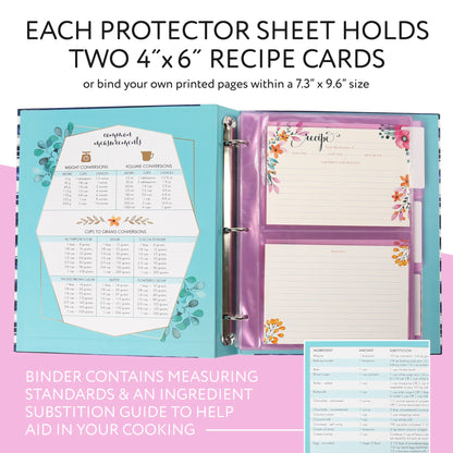 LotFancy Recipe Binder, with Blank Recipe Cards, Plastic Page Protectors, Tabbed Dividers, Labels - Kitchen Recipe Card Cookbook Binder Organizer Kit