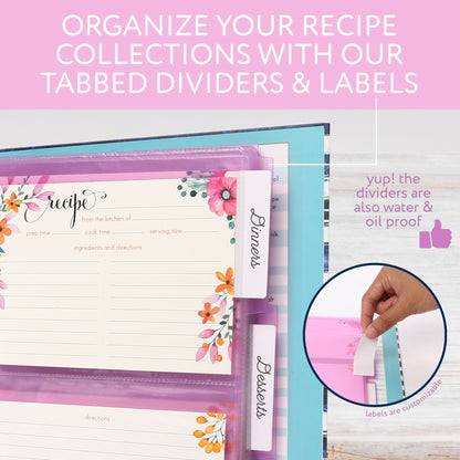 LotFancy Recipe Binder, with Blank Recipe Cards, Plastic Page Protectors, Tabbed Dividers, Labels - Kitchen Recipe Card Cookbook Binder Organizer Kit