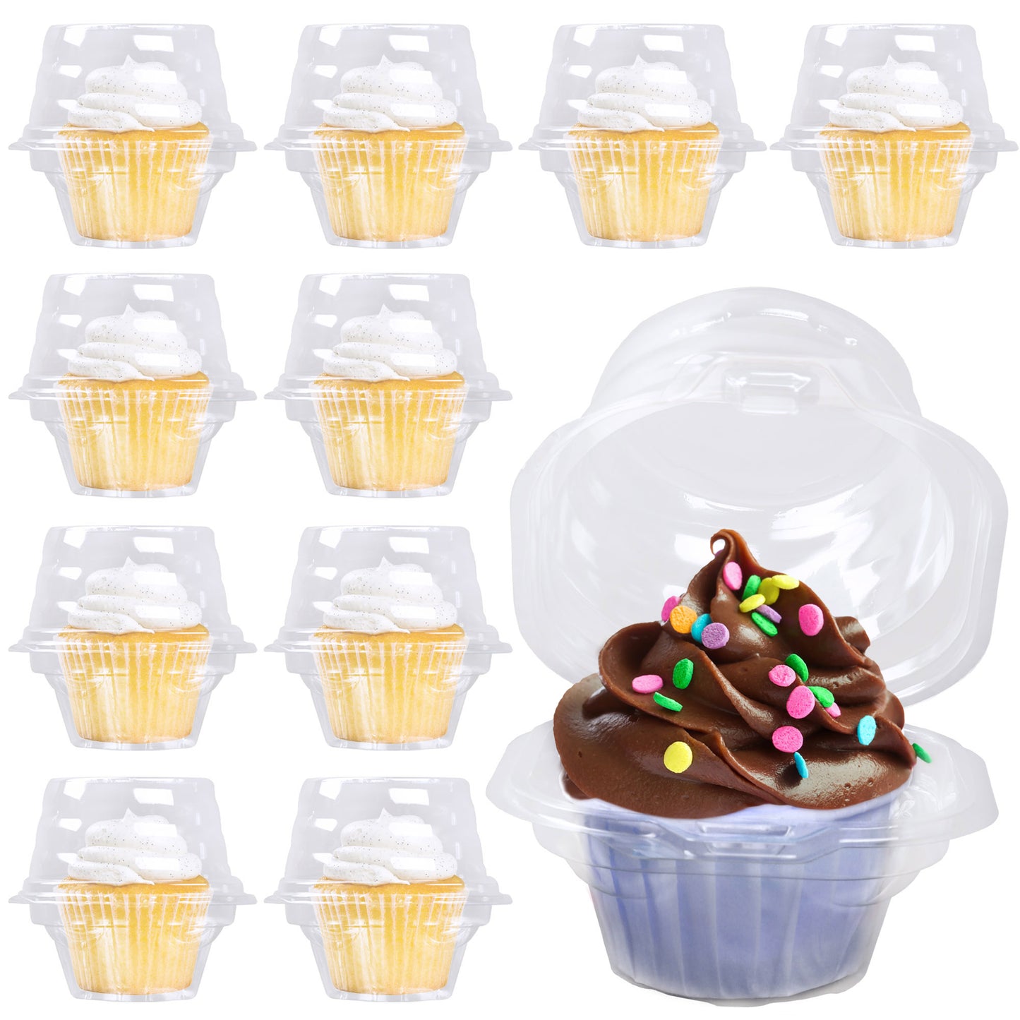 LotFancy Plastic Individual Cupcake Container, Stackable Single Compartment Cupcake Carrier Holder Box