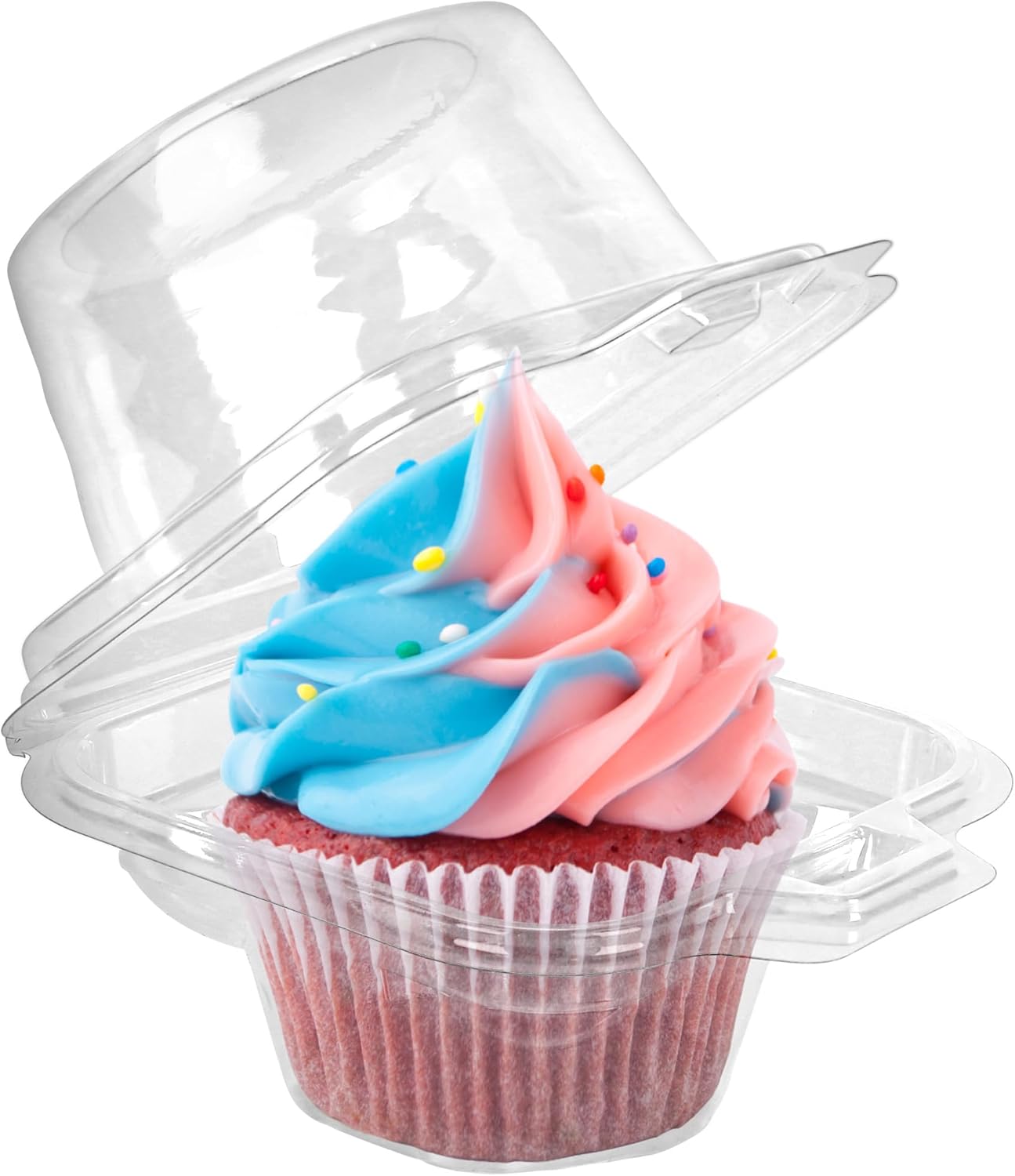 LotFancy 100 Pcs Individual Cupcake Containers, Plastic Clear Cupcake Holder with Lid, Cupcake Boxes