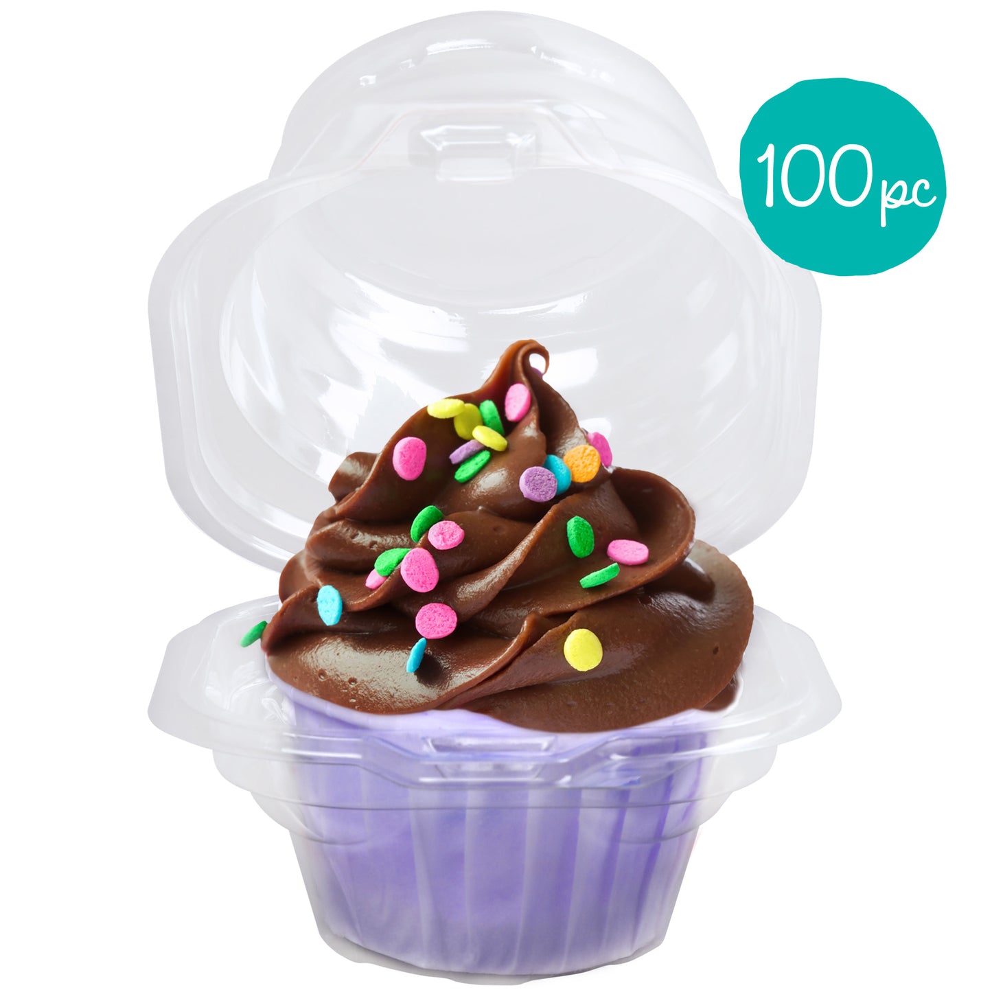 LotFancy Plastic Individual Cupcake Container, Stackable Single Compartment Cupcake Carrier Holder Box