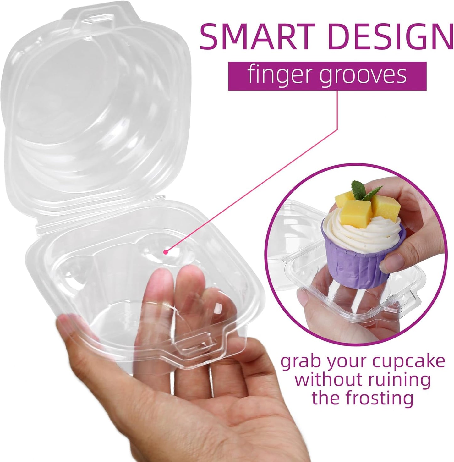 LotFancy 100 Pcs Individual Cupcake Containers, Plastic Clear Cupcake Holder with Lid, Cupcake Boxes