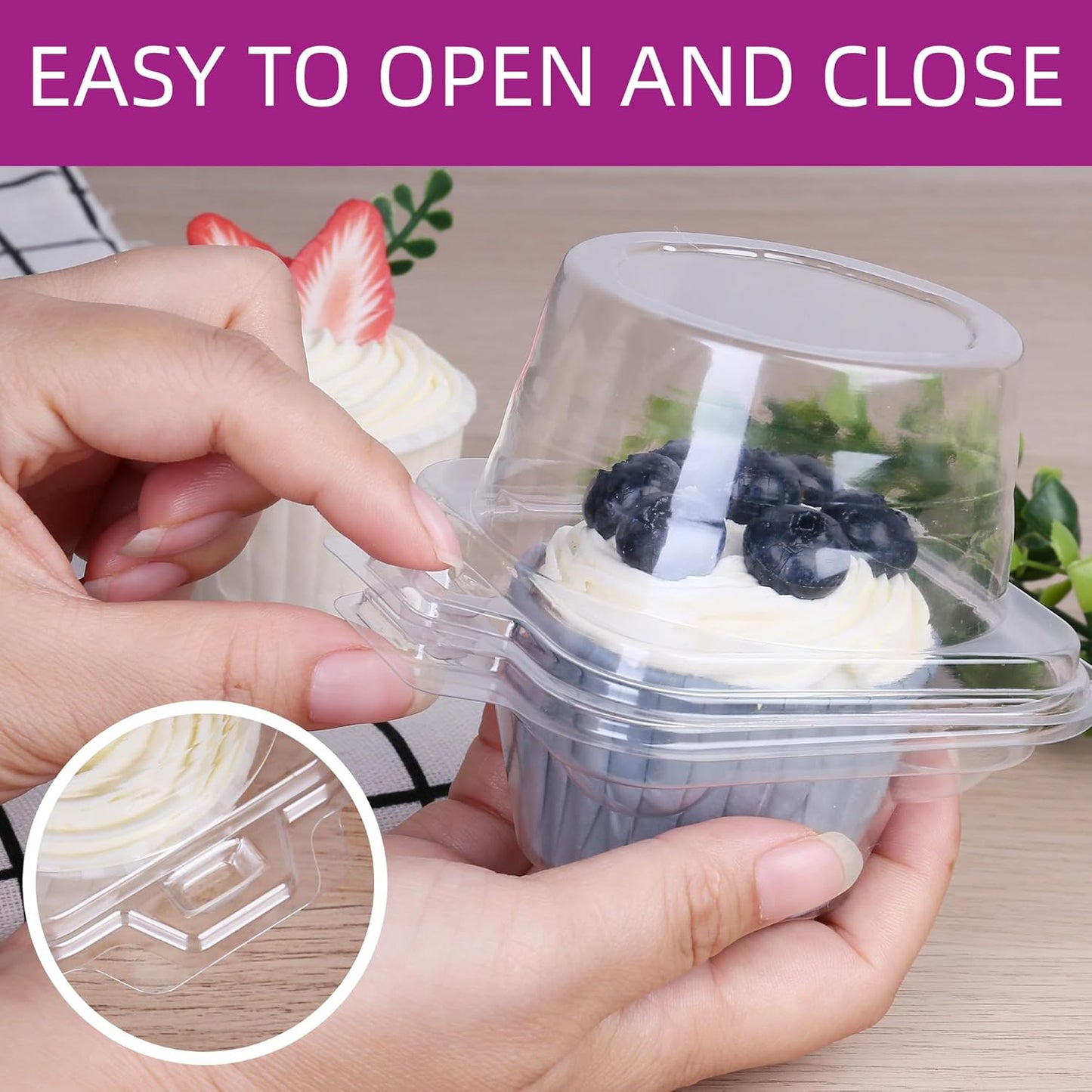LotFancy 100 Pcs Individual Cupcake Containers, Plastic Clear Cupcake Holder with Lid, Cupcake Boxes