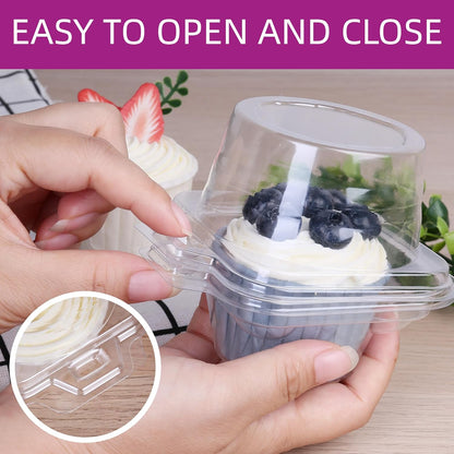 LotFancy 100 Pcs Individual Cupcake Containers, Plastic Clear Cupcake Holder with Lid, Cupcake Boxes