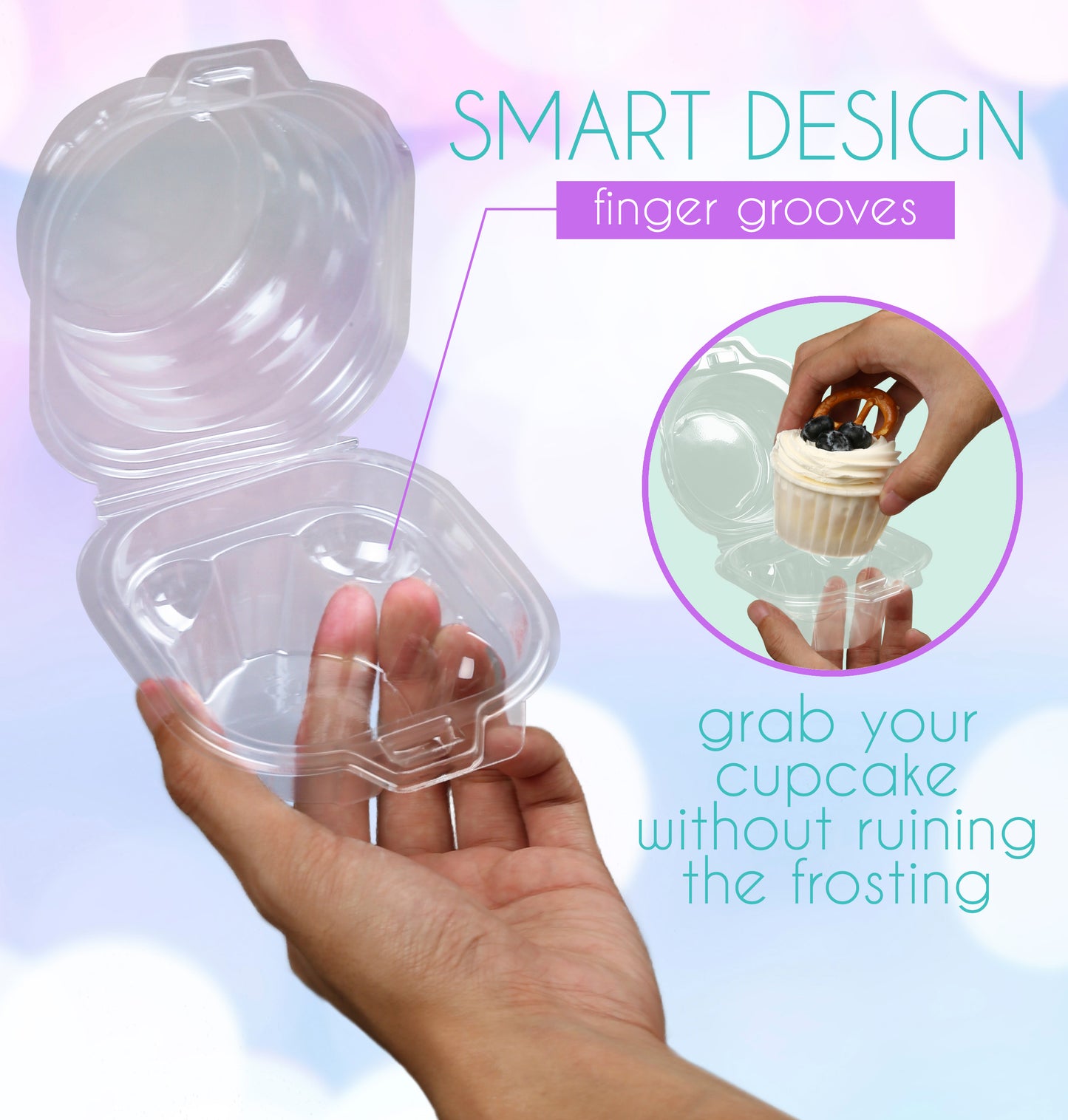 LotFancy Plastic Individual Cupcake Container, Stackable Single Compartment Cupcake Carrier Holder Box