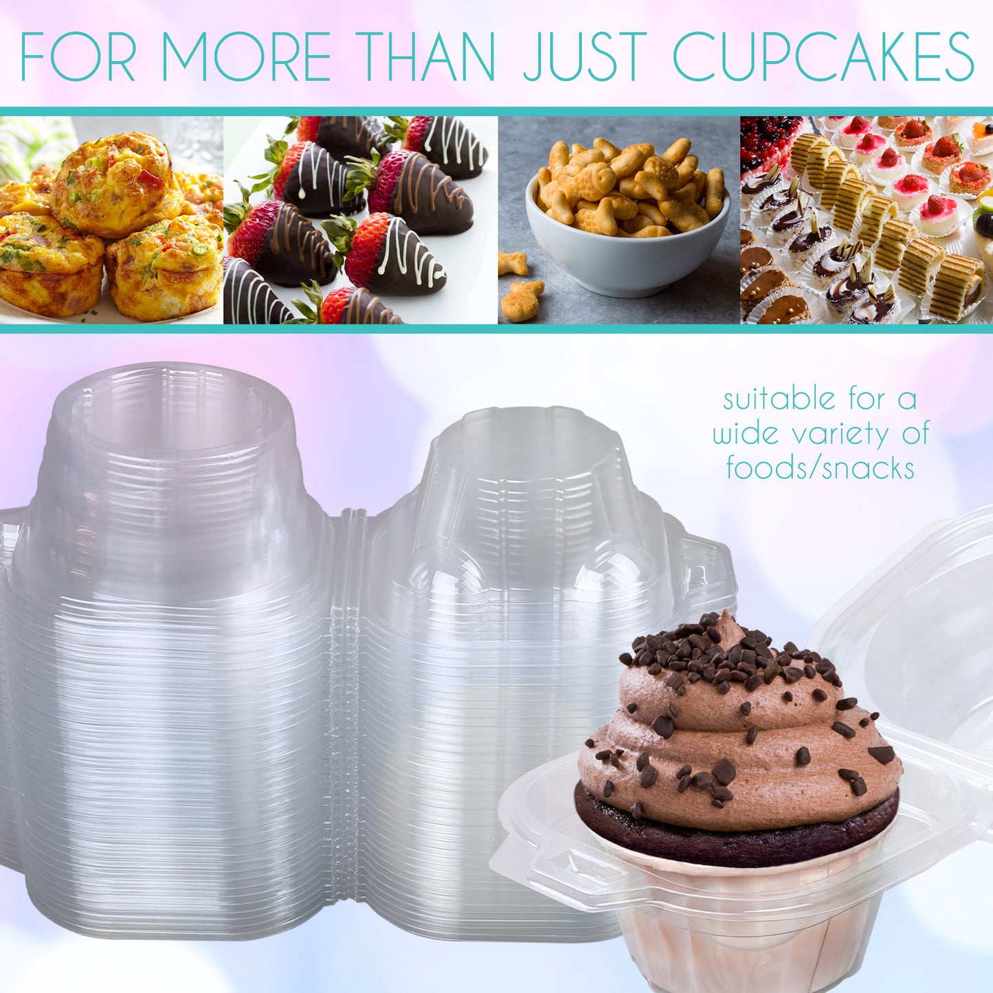 LotFancy Plastic Individual Cupcake Container, Stackable Single Compartment Cupcake Carrier Holder Box