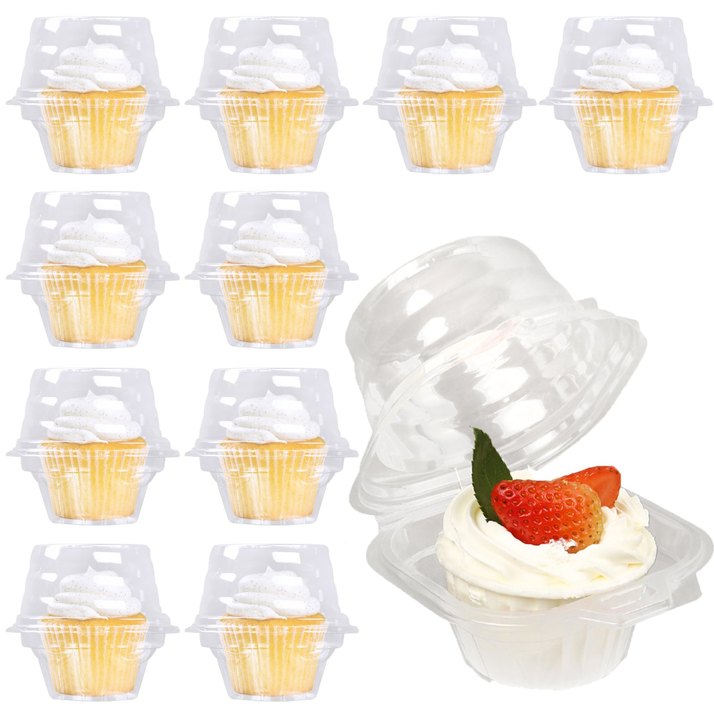 LotFancy 100 Pcs Individual Cupcake Containers, Plastic Clear Cupcake Holder with Lid, Cupcake Boxes