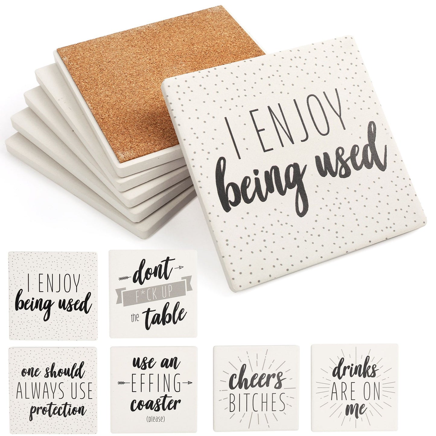 LotFancy 6Pcs Coasters for Drinks Absorbent, 4" x 4" Square Coasters Set, with Non-Slip Cork Base