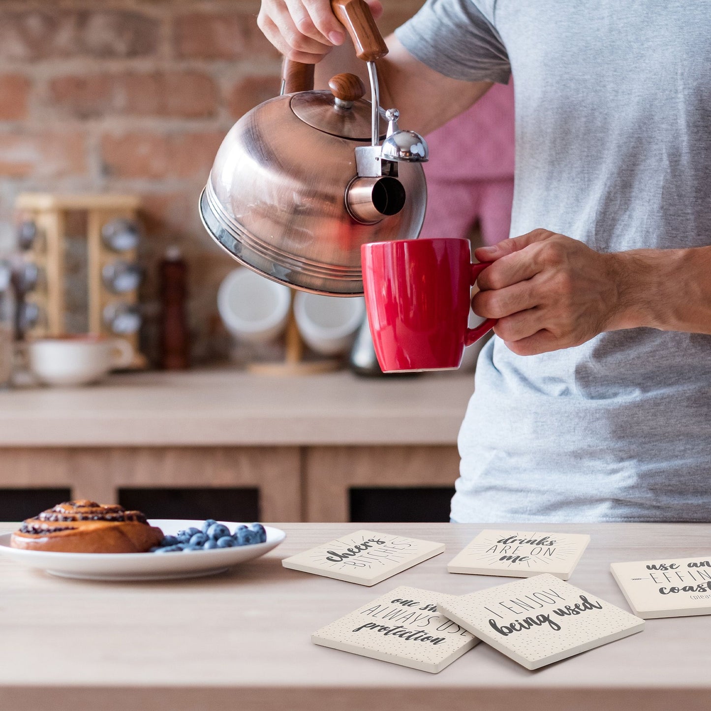 LotFancy 6Pcs Coasters for Drinks Absorbent, 4" x 4" Square Coasters Set, with Non-Slip Cork Base