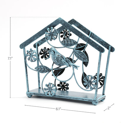 LotFancy Cast Iron Napkin Holder, Upright Paper Napkin Dispenser Stand for Home, Kitchen, Tables, Indoor, Outdoor, Bird & Flower Design