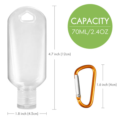 Travel Plastic Clear Keychain Bottles with Buckle Carabiner and Labels for Toiletry Shampoo Lotion Soap