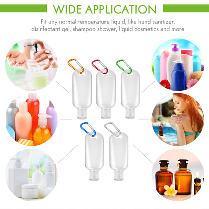 Travel Plastic Clear Keychain Bottles with Buckle Carabiner and Labels for Toiletry Shampoo Lotion Soap