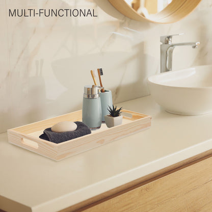 LotFancy 5 Pcs Wooden Nested Serving Trays with Handles, 13 - 16 in, Unfinished Natural Wood Trays