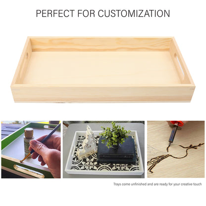 LotFancy 5 Pcs Wooden Nested Serving Trays with Handles, 13 - 16 in, Unfinished Natural Wood Trays