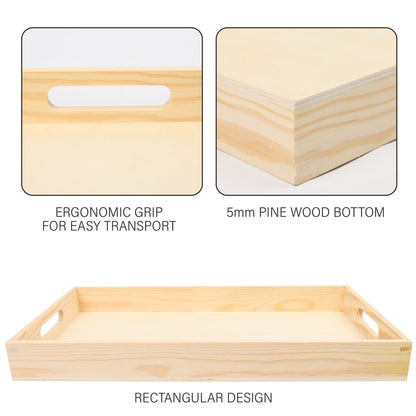 LotFancy 5 Pcs Wooden Nested Serving Trays with Handles, 13 - 16 in, Unfinished Natural Wood Trays