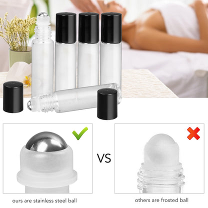LotFancy Essential Oil Roller Bottles, 24pc 10ml Amber Glass Bottle with Roller Balls and Caps
