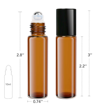 LotFancy Essential Oil Roller Bottles, 6pc 10ml Amber Glass Bottle with Roller Balls and Caps