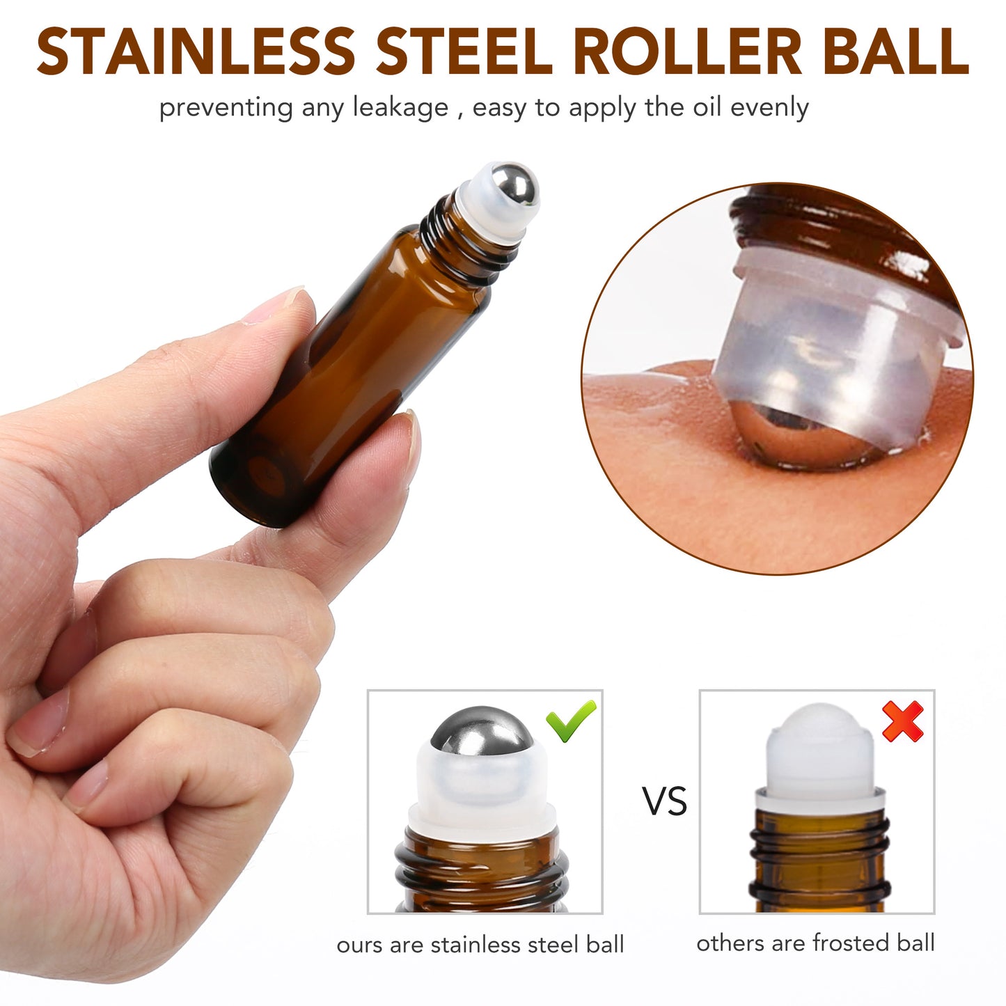 LotFancy Essential Oil Roller Bottles, 6pc 10ml Amber Glass Bottle with Roller Balls and Caps