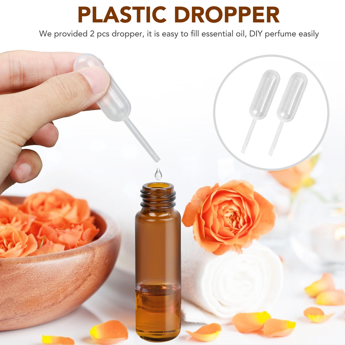 LotFancy Essential Oil Roller Bottles, 6pc 10ml Amber Glass Bottle with Roller Balls and Caps